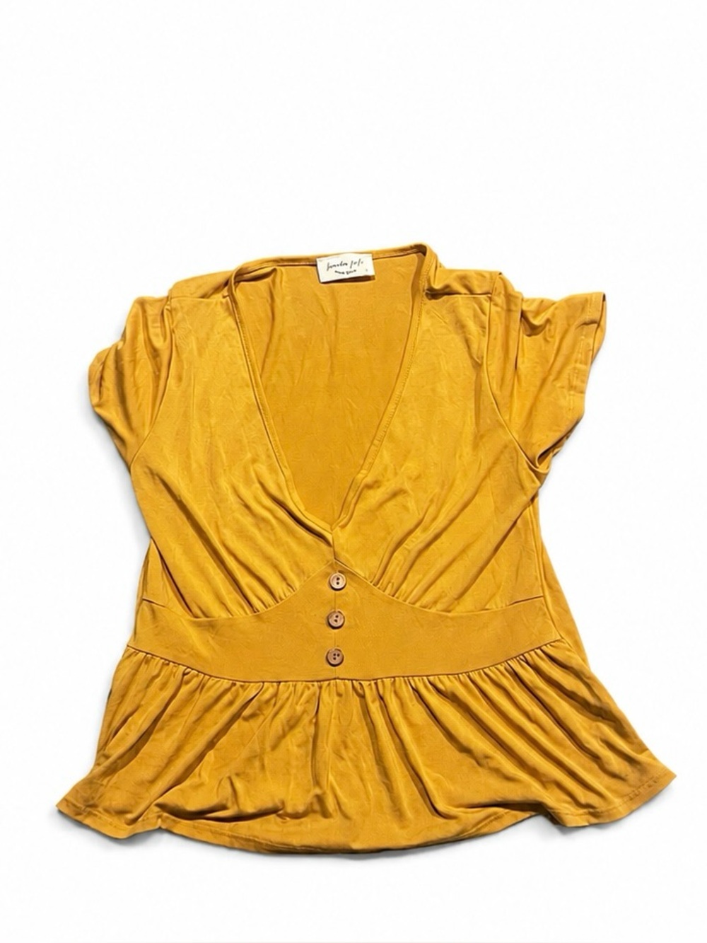 lavender field Mustard Yellow V-Neck Button Peplum Blouse